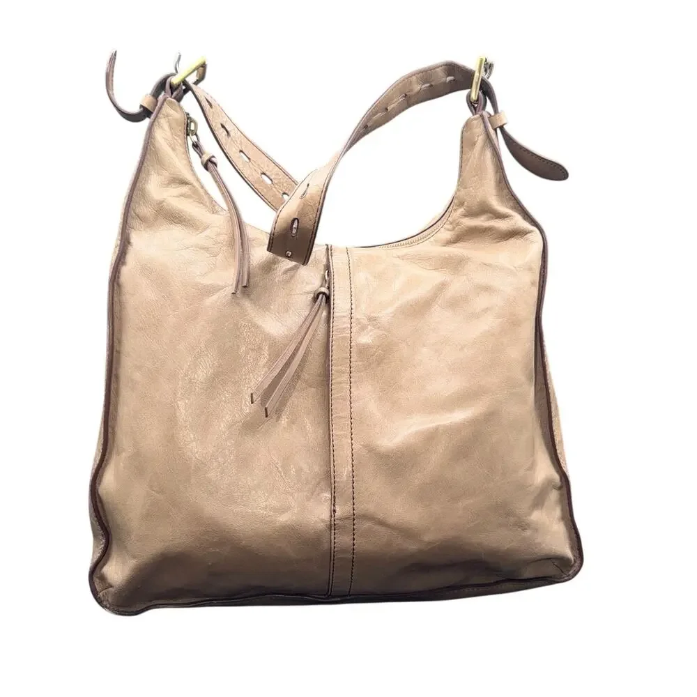HOBO International Marley Leather Hobo Shoulder Bag Taupe Adjustable Strap